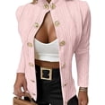 thumbnail image 2 of Women Argyle Cable Cardigan Light-Weight Cropped Coat Stand Collar Long Sleeve Metal Button Fall Jackets Pink XL, 2 of 7