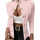 thumbnail image 2 of Cárdigan de Punto con Estampado de Rombos para Mujer, Abrigo Corto Ligero, Cuello Alto, Larga, Botones Metálicos, Chaqueta de Otoño Rosa S, 2 of 7