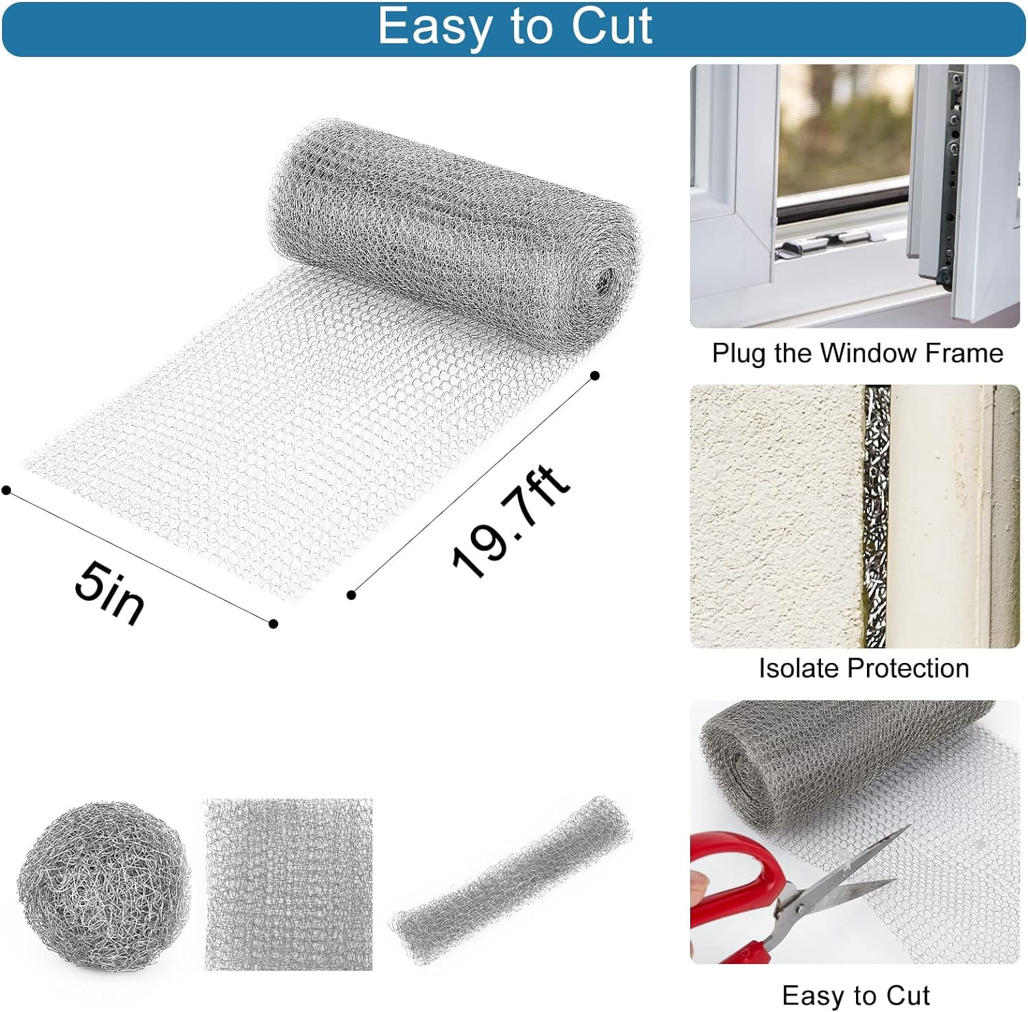 Wire Roll Mesh 5" x 20FT, 304 Stainless Steel Mesh, Hole Fill Fabric Gap Blocker, Double Layer Metal Mesh Roll, Flexible Woven Wire Roll Mesh for Garden House and DIY