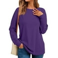 thumbnail image 4 of Crewneck Sweatshirts for Women No Hood Fall Casual Long Sleeve Pullover Tops Loose Sweatshirt with Pocket Purple M, 4 of 6
