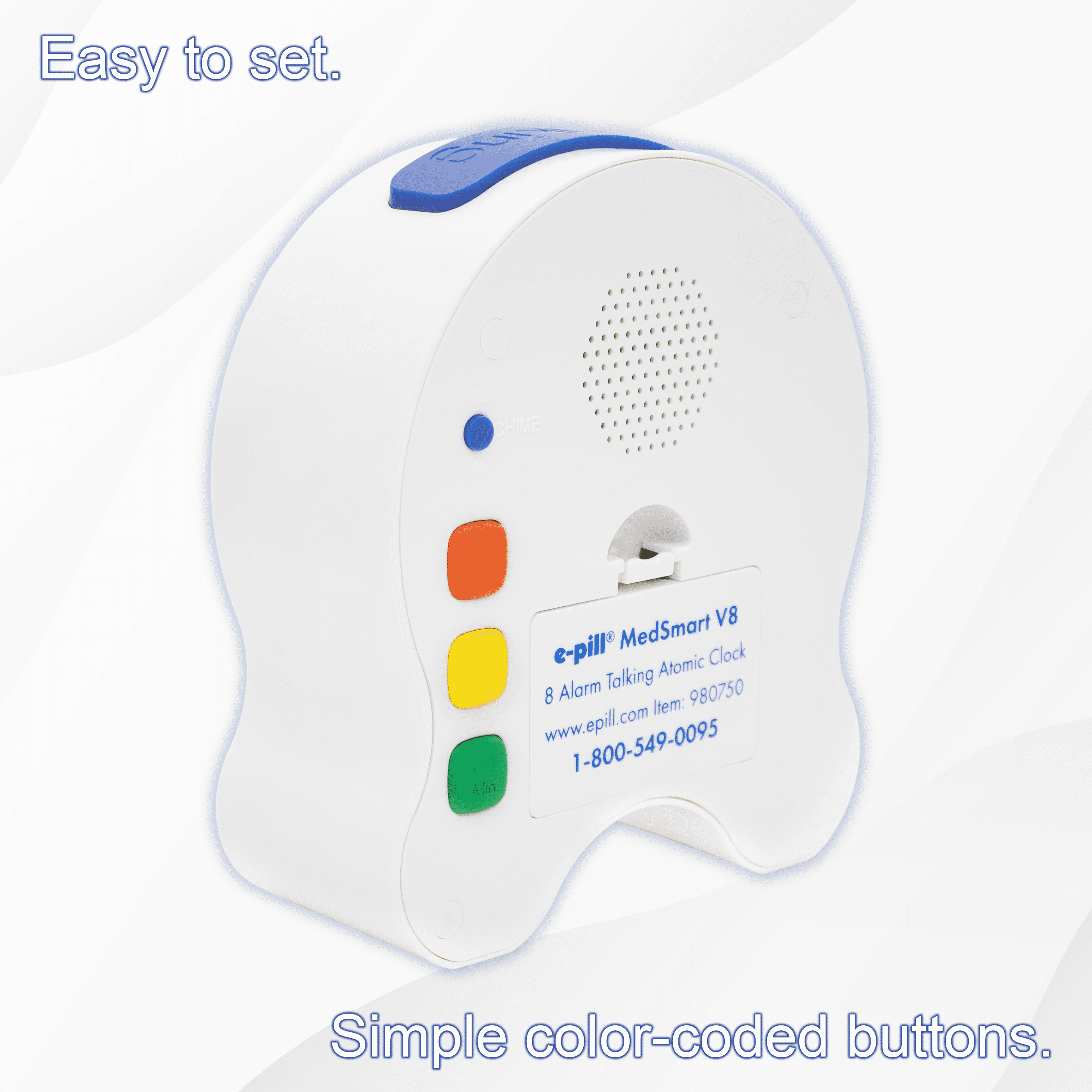 e-pill MedSmart V8 Talking Atomic Clock with 8 Medication Reminders and Personalized Voice Alarm