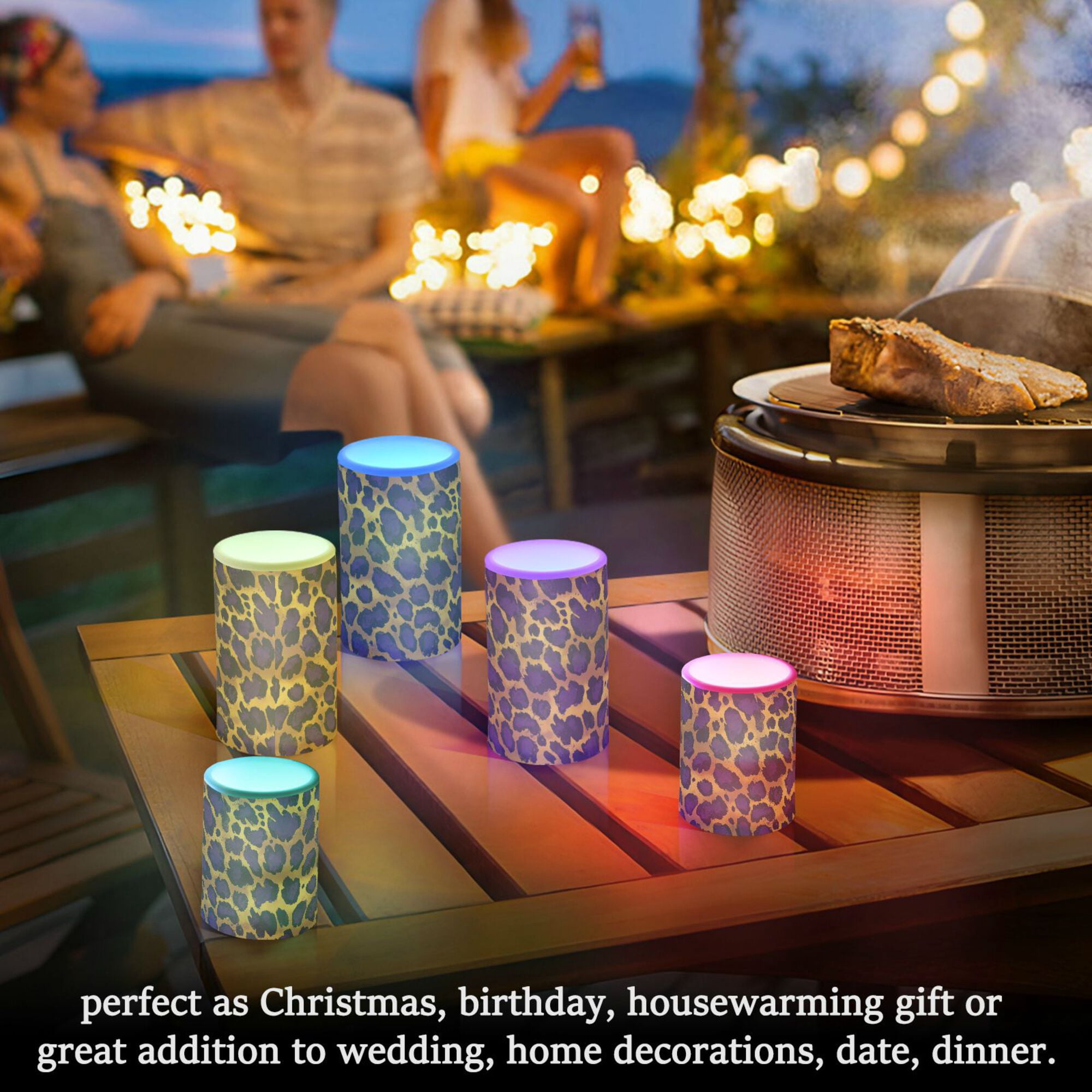 Yayeee Flameless Candles with Remote Flickering Battery Operated Multi Color Changing, Purple Leopard Print