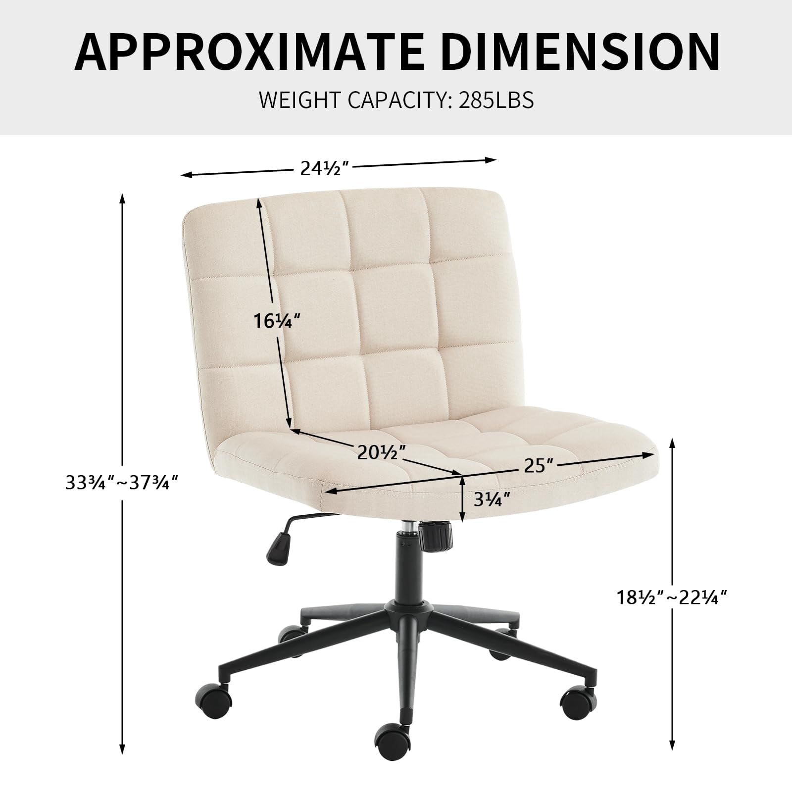 Fumahaus Indoor Easy to maintenance Linen Armless Swivel Desk Chair, Beige