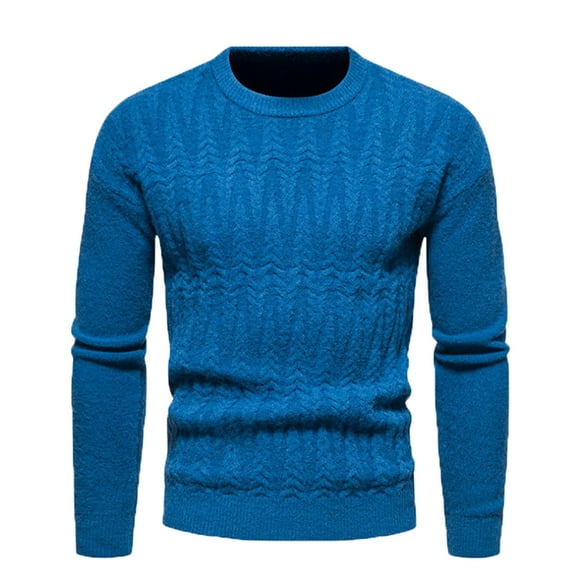 jsaierl Mens Sweater Cable Knit Crew Neck Solid Slim Top Shirt Long Sleeve Fall and Winter Warm Pullover Sweater