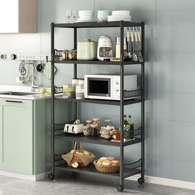 SUSUZI Étagère de Rangement Robuste à 5 Niveaux - Unité d'Étagères Métalliques Réglable de 63 Pouces, Capacité de 600 Lb, 4 Roues Verrouillables, pour Garage/cuisine/buanderie, Largeur de 31,5 Pouces