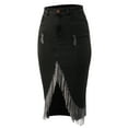 thumbnail image 2 of A2Y Women's Slim Fit Rayon Knee Length Rhinestone Front Slit Denim Jean Pencil Skirt Heather Black L, 2 of 4