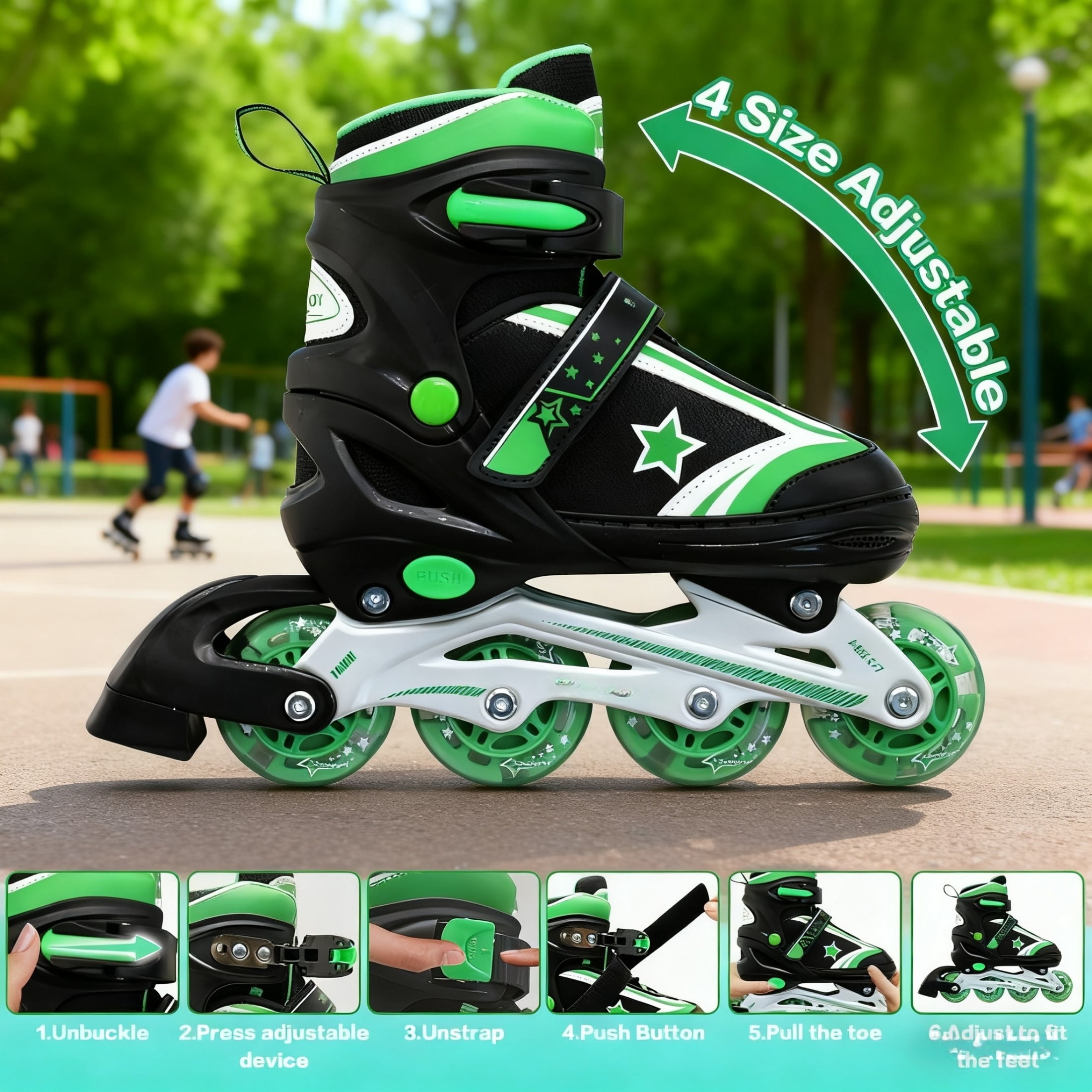 JZY Youth Inline Skates with 8 Glowing Light-Up Wheels,Durable Aluminum Frame for Beginners,For Boys & Girls Ages 5-12,For Indoor and Outdoor Skating