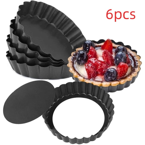 Sugagale 6Pcs Removable Bottom Mini Tart Pan, 4 Inch Non Stick Mini Tart Pans Set, Carbon Steel Nonstick Round Quiche Pie Pan, Tart Pie Pan Round Tart Quiche Pan for Cooking
