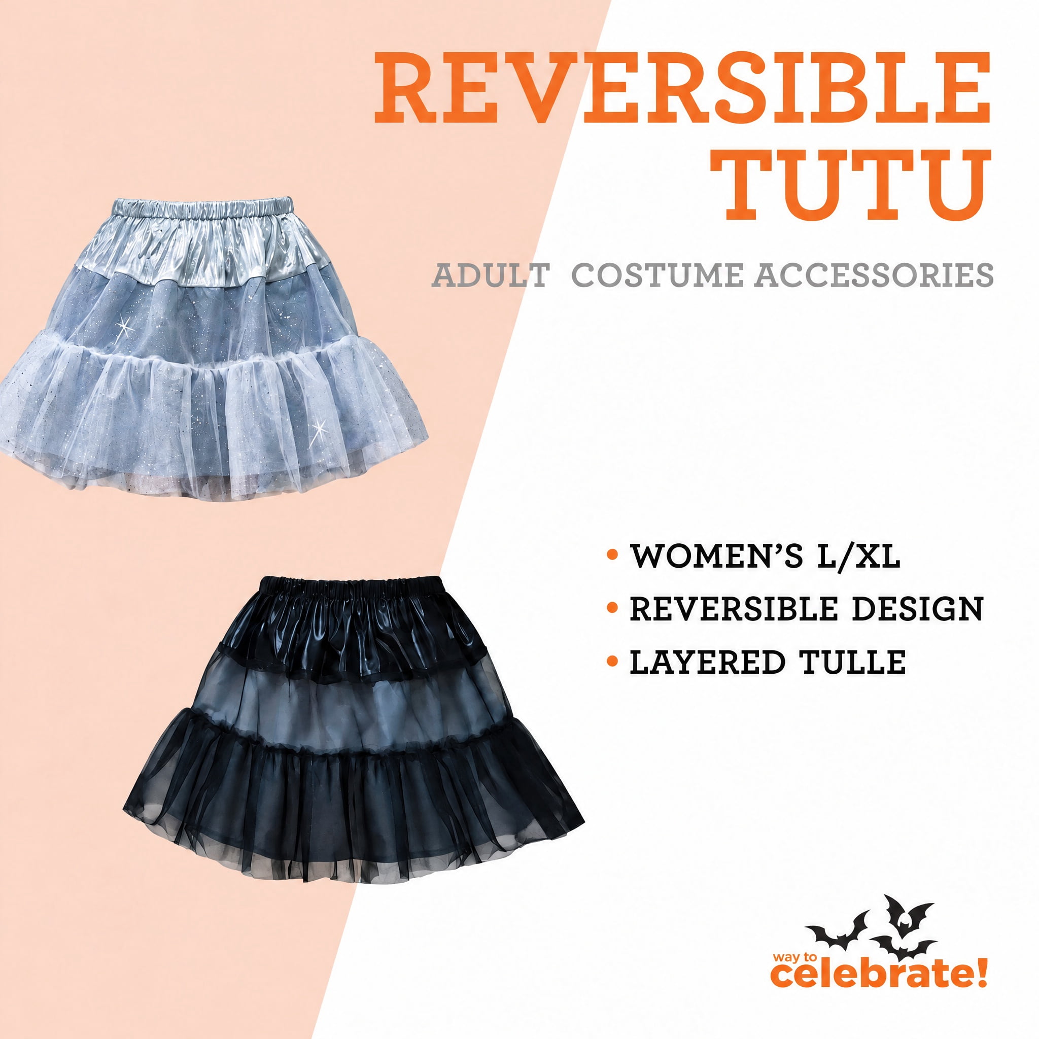 Reversible Tutu Costume Accessory for Adults, Black and White, L/XL, Halloween by Way To Celebrate