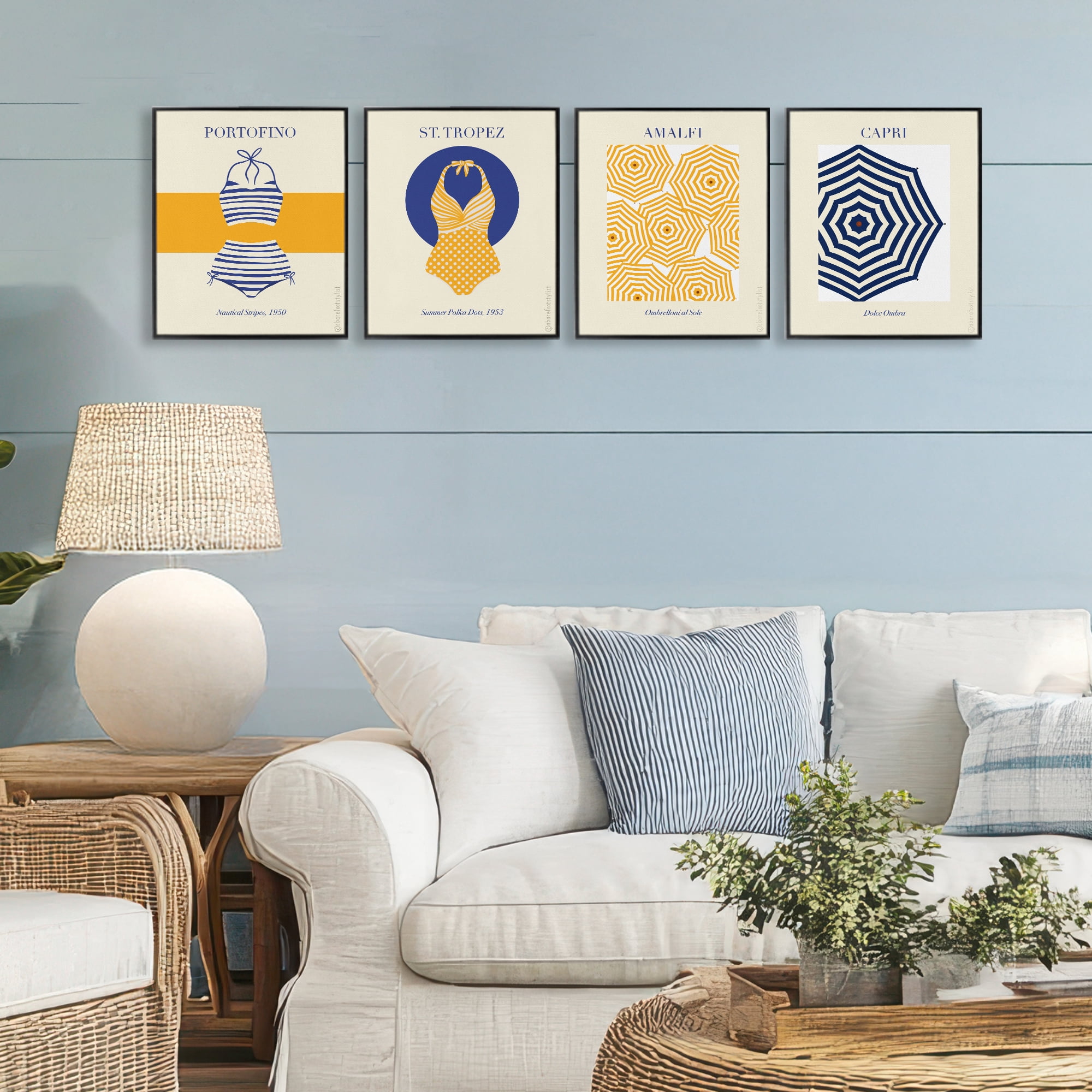 Stupell Industries Retro Beach Vacation Elements 4 Piece Black Framed Giclee Art Set, design by A Barefoot Stylist