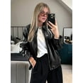thumbnail image 4 of Female Leather Jackets Oversized Faux Plus Size Moto Biker Coat Fall Outfits Fashion Clothes Black L, 4 of 8
