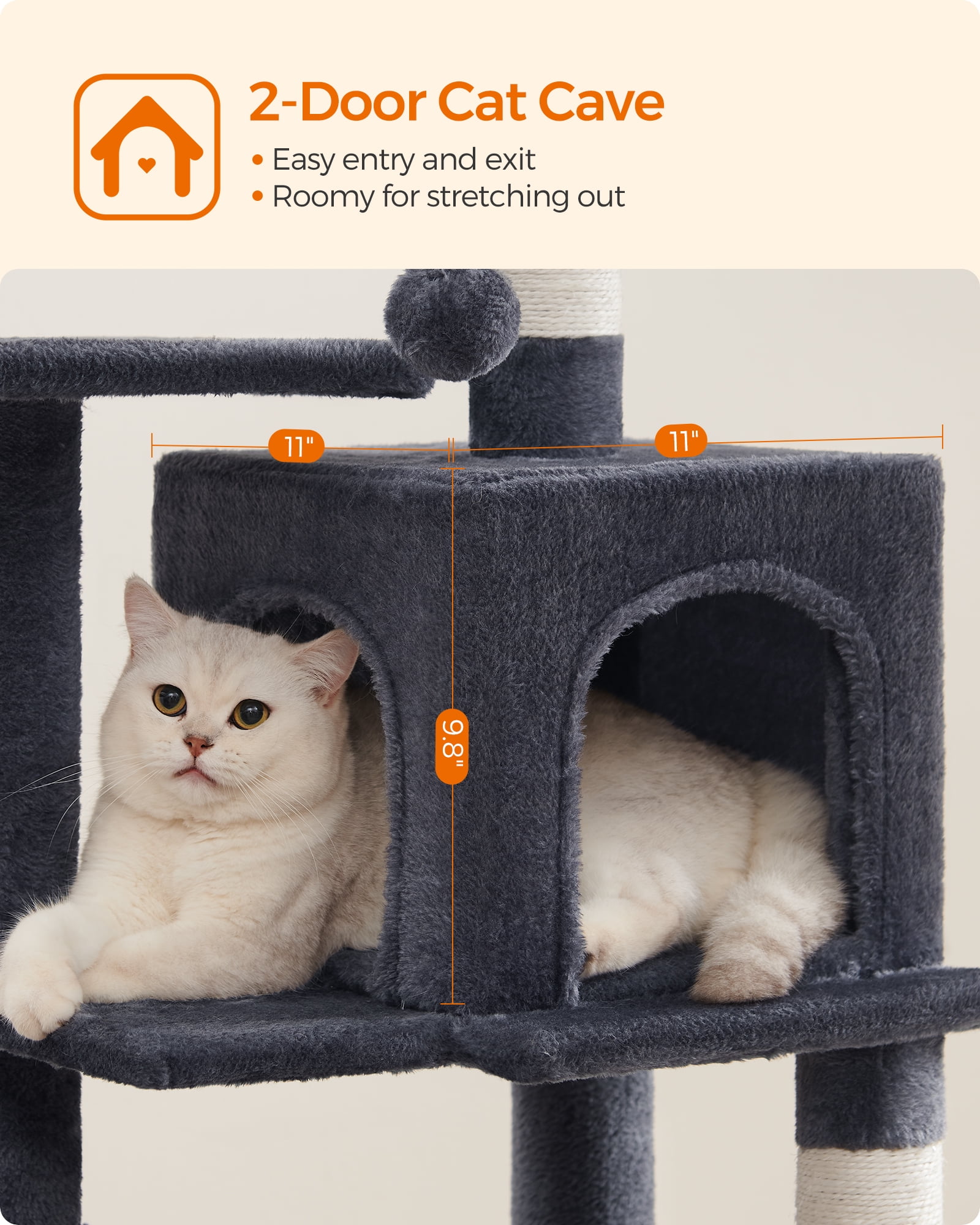 44.1'' Cat Tree Tower for Indoor Cats ,Multi-Level Cat Condo Cat Furniture with Scratching Posts,Smoky Gray