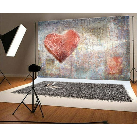 GreenDecor 7x5ft Valentine's Day Backdrop Red Heart Grunge Crack Peeled Wallpaper Photography Background Kids Adults Photo Studio Props
