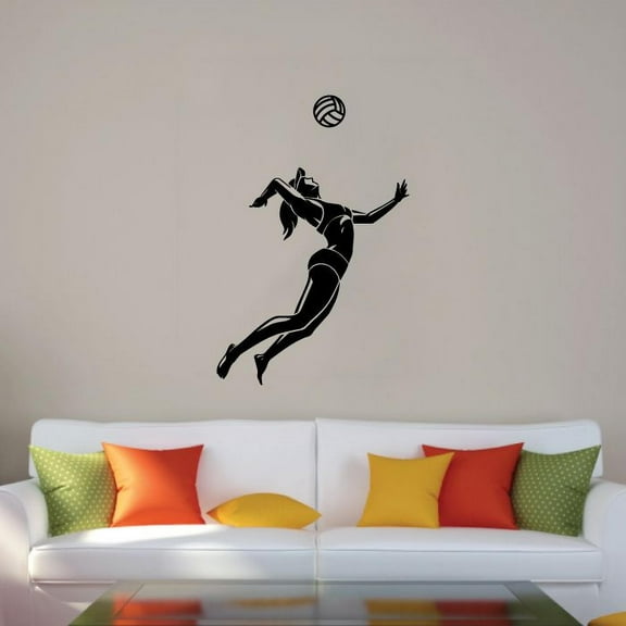 Volleyball Player Silhouette Spike Volleyball Moves Sport Vinyl Wall Sticker Art Decal Girls Boys Kids Room Design Home Gym Sports Court Home House Decor Stickers Decoration Size (30x22 inch)