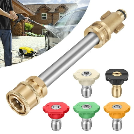 6.3'' Pressure Washing Gun Adapter, TSV 1/4'' Female Quick Connector with 5 Nozzles Fits for Ryobi, Portland Washer