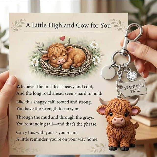CaiYueKe Highland Cow Keychain Zodiac Month Keychain Animal Themed Keychain Inspirational Gift for Quiet Strength Reminder Daily Motivational Keychain for Men Women Birthday Gift Friendship Gift