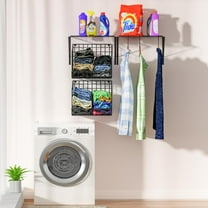 2 Pack Laundry Room Shelves with Wire Baskets, Over The Washer and Dryer Shelf, Wall Mounted Storage and Clothes Drying Rack, Wire Shelves Baskets for Laundry Closet Organization and Storage-Black