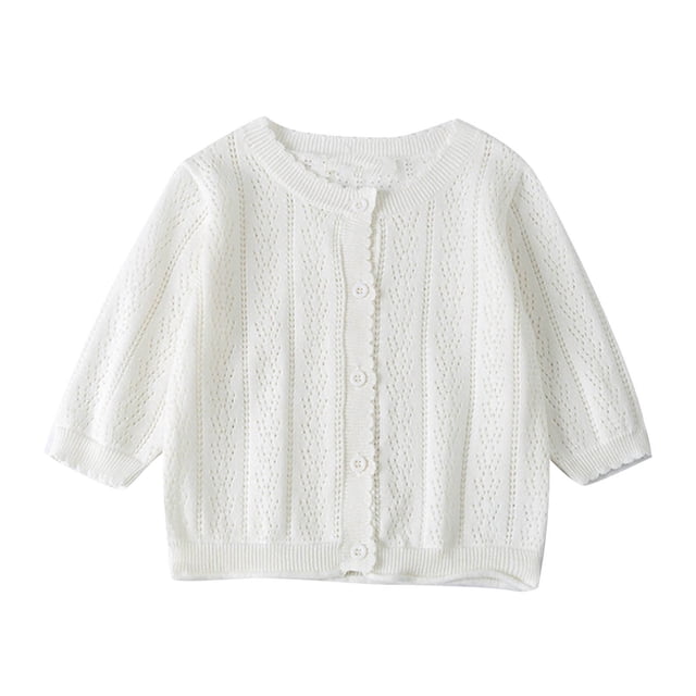 Cameland 6Months-3Years Toddler Girls Ruffle Button Down Cardigan Crewneck Solid Cotton Hollow Knit Sweater Cardigans