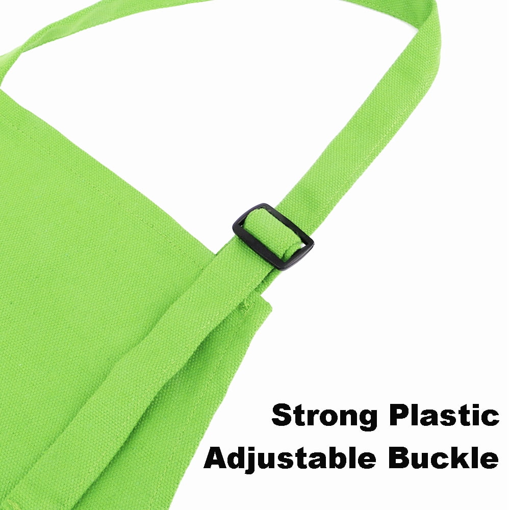 Toptie 6 Pack Kids Aprons with Pocket & Adjustable Strap, Child Chef Bib Apron for Kitchen Cooking Baking Painting-Green-M