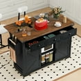 thumbnail image 3 of AENKYO 53.7" Farmhouse Kitchen Island with Power Outlet, 3 Drawers,2 Sliding Barn Door,Drop Leaf, Spice Rack,Rolling Kitchen Cart on Wheels for Home, Kitchen and Dining Room,Black, 3 of 11