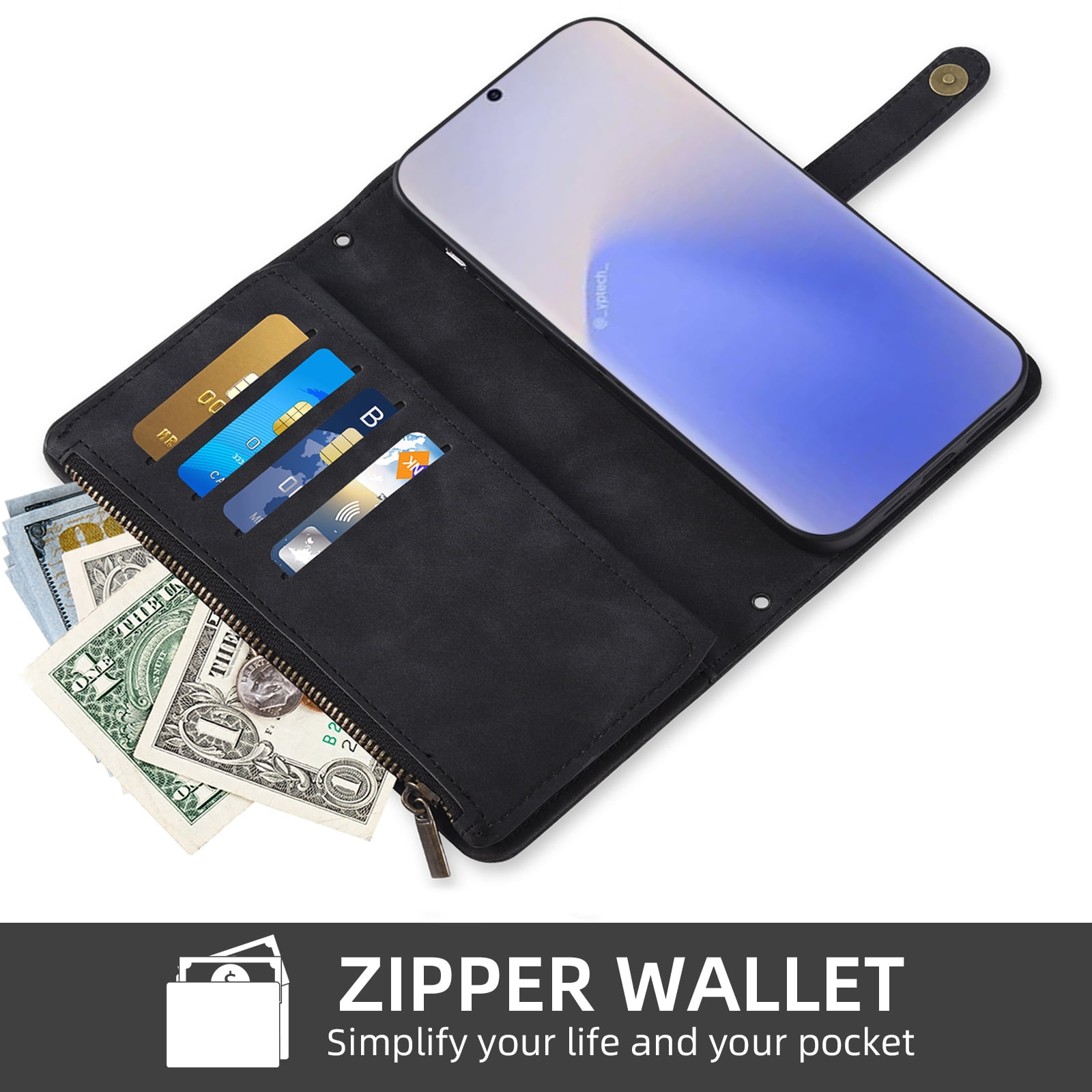 Asuwish Phone Case for Samsung Galaxy Note 20 5G Wallet Cover With Tempered Glass Screen Protector Crossbody Wrist Strap Flip Pattern Zipper Card Holder Cell Note20 Notes 20s Twenty Not S20 Men Black