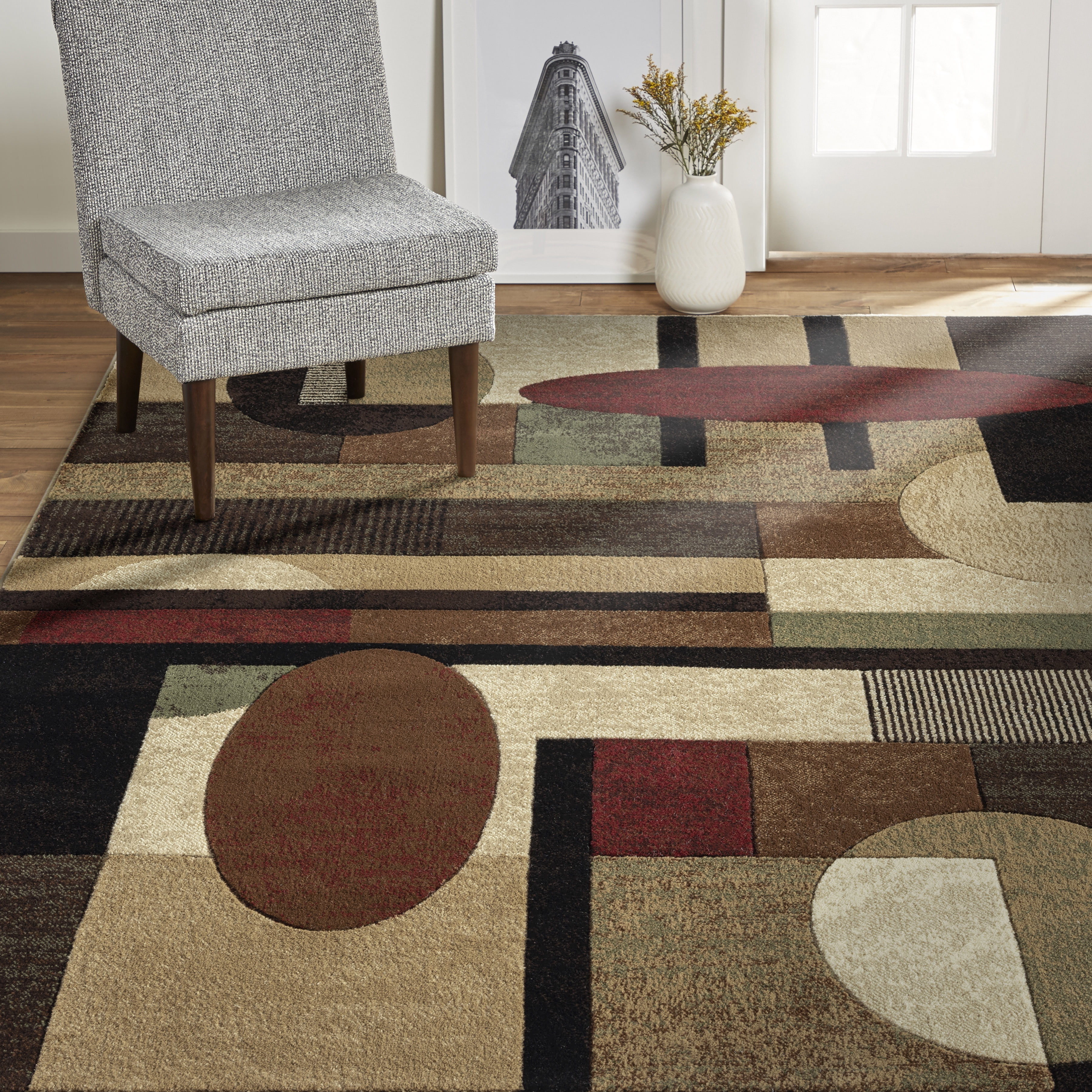 Home Dynamix Tribeca Jasmine Contemporary Geometric Area Rug, Brown/Red, 6'7"x9'10"