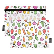 FORMRS 2 Pack Pencil Pouch for 3 Ring Binder with Clear Window Zipper Case, Various Vegetables Pattern