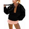 thumbnail image 2 of Veste Matelassée à Col Rond pour Femmes, Manches Longues, Coupe Ample, Demi-Glissière, à Capuche, avec Cordon de Serrage, Noir, TG, 2 of 7
