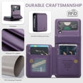 thumbnail image 3 of Allytech Business Wallet Case for Samsung Galaxy Z Flip3 with Credit Card Holder, [RFID Blocking] [Camera Screen Protection] PU Leather Magnetic Clasp Kickstand Shockproof Protective Case - Purple, 3 of 7
