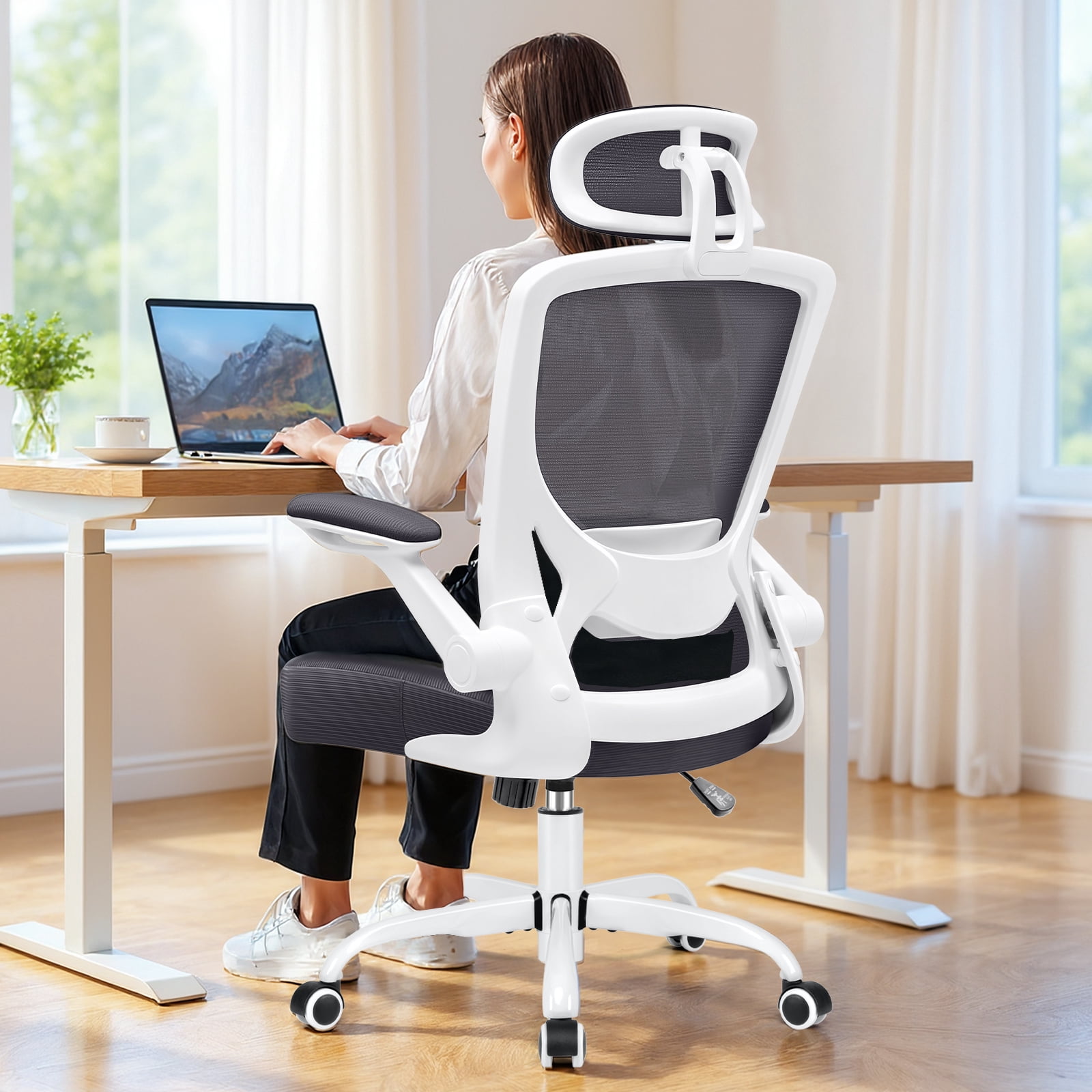 COOLHUT Office Chair Ergonomic Desk Chair, High Back Office Chair with Headrest, Big and Tall Comfy Home Office Desk Chair Lumbar Support Breathable Mesh Office Chair, Dark Gray