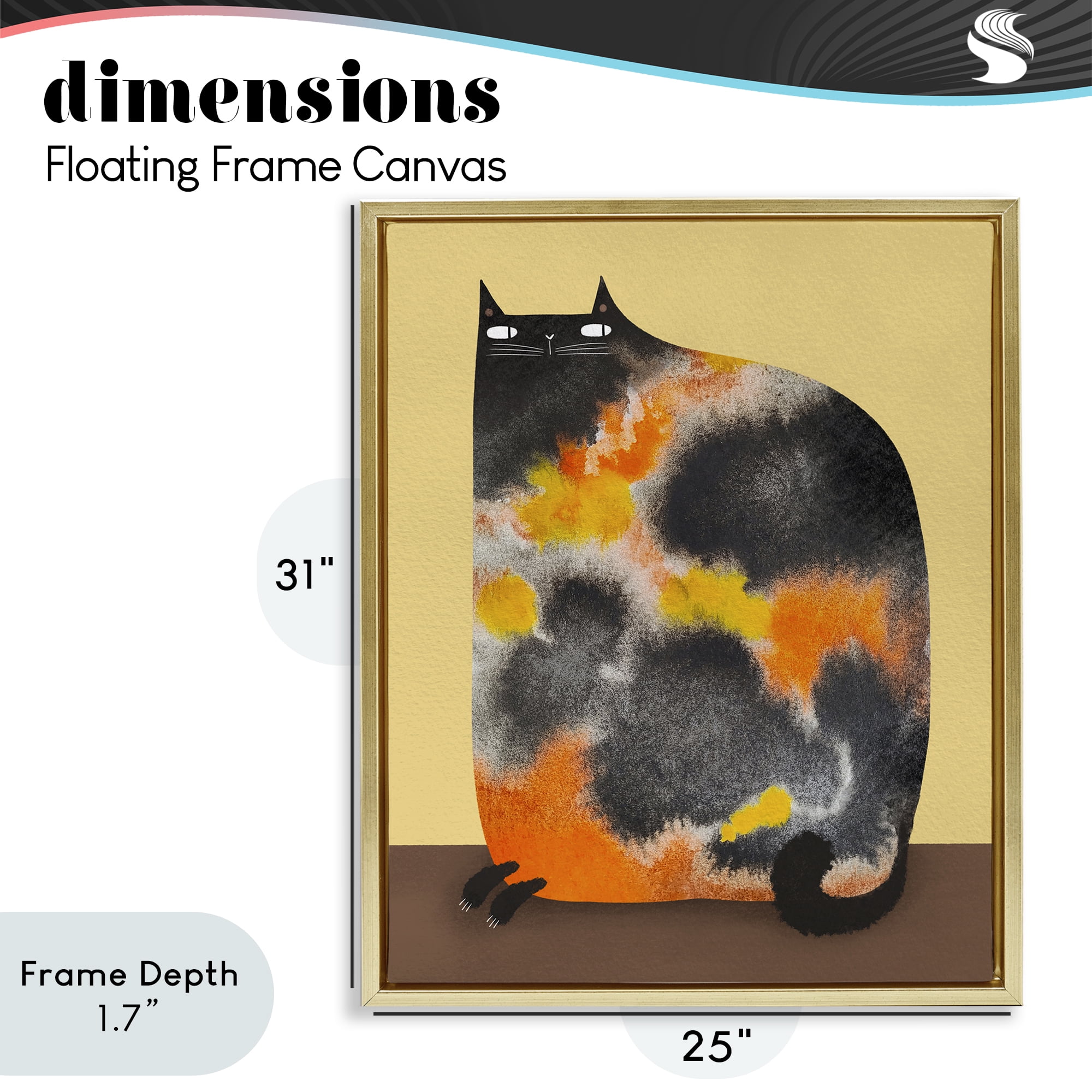 Stupell Industries Diluted Calico Cat Gold Framed Floater Canvas Wall Art, design by Gabriela Avila