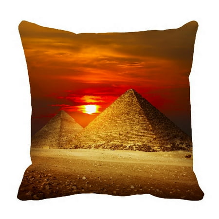 Pyramid Pillows For Reading PHFZK City Landscape Pillow Case, Egyptian Pyramids in Giza Valley under Sunset Pillowcase Throw Pillow Cushion Cover Two Sides Size 18x18 inches ()