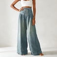 thumbnail image 2 of HSMQHJWE Jeans à Jambe Grand pour Femmes Taille Haute Raccourcis à Enfiler Jeans Taille Élastique à Cordon Pantalon en Denim Extensible, 2 of 7