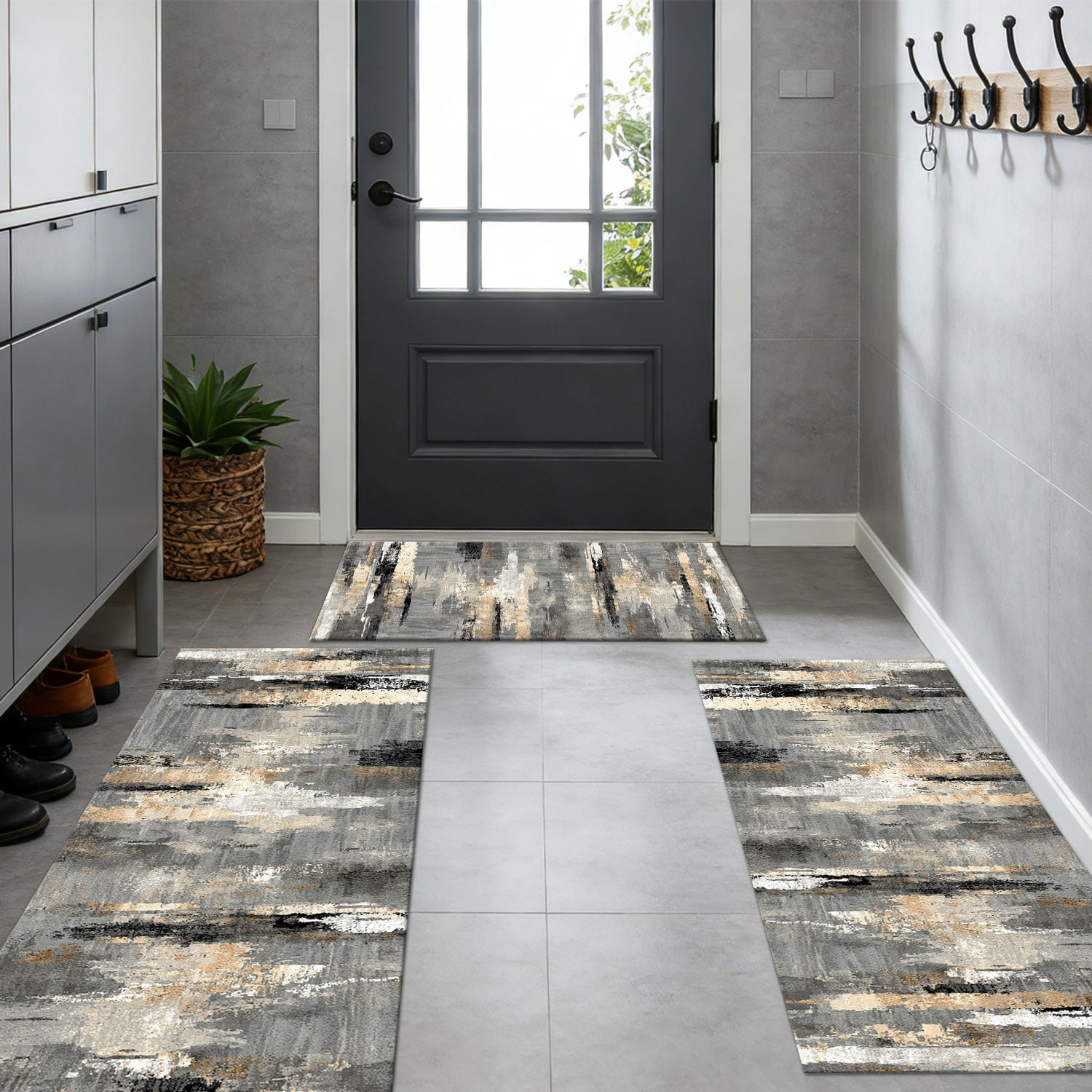 Three-Piece Kitchen Rug Set, Abstract Pattern Kitchen Hallway Rug, Soft And Comfortable, Suitable for Sinks, Floors, Entrances, Hallways, Bathrooms