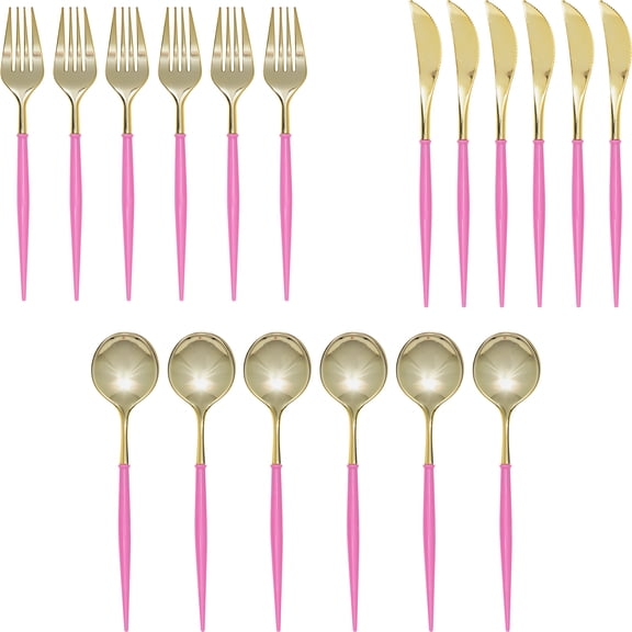 Disposable Cutlery Set, Pink and Gold, 18 Count, Valentine's Day by Way To Celebrate