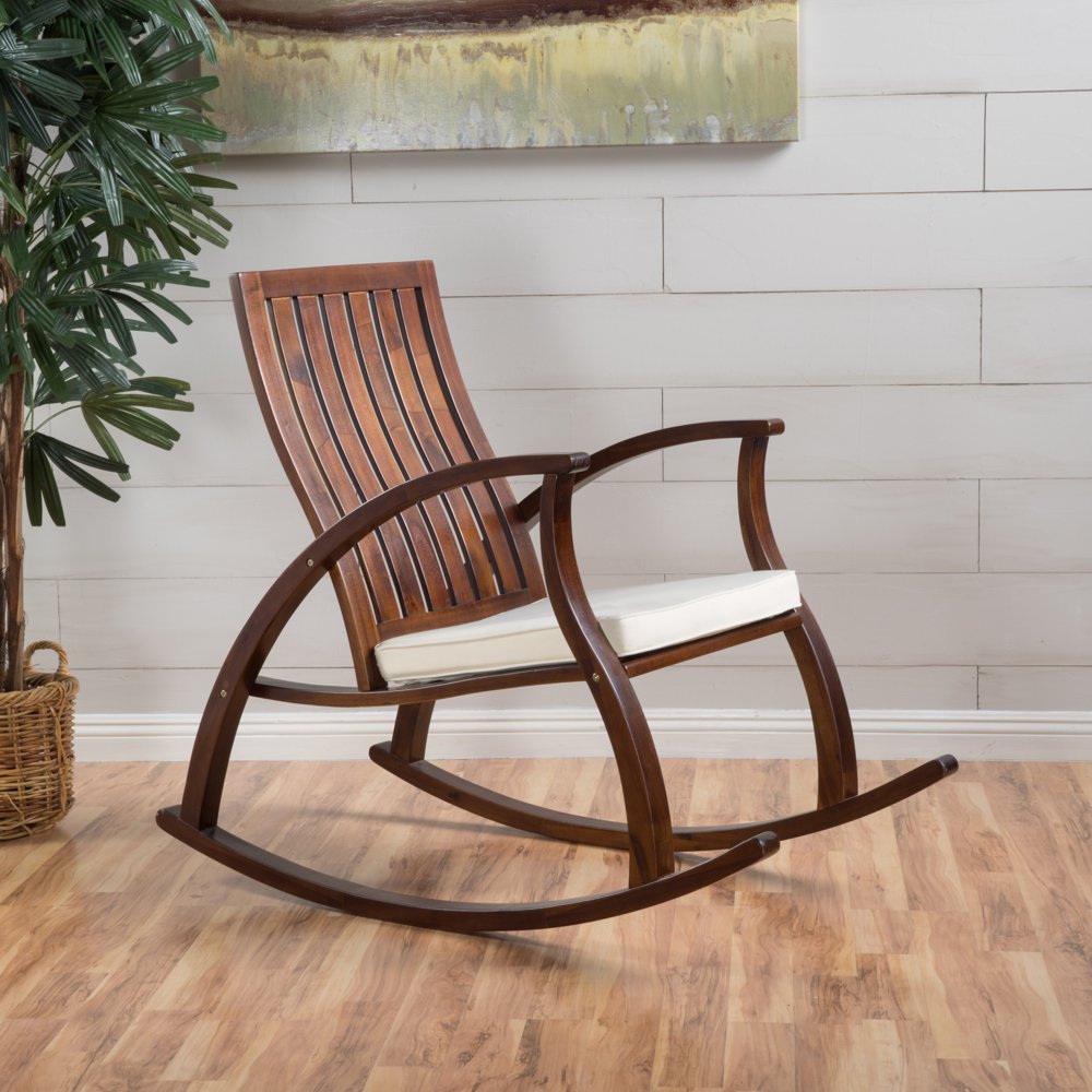 Noble House Grace Wood Rocking Chair with Cushion, Brown Mahogany