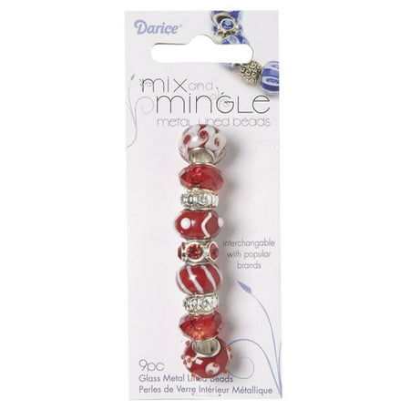 Mix and Mingle Glass Metal-lined Beads, Red/White