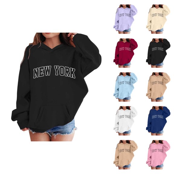 Girls New York Hoodies Fall Winter Long Sleeve Casual Graphic Hooded Sweatshirt with Pockets Kids Pullover Tops