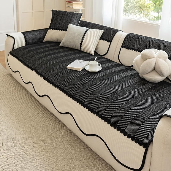 Lanola Chenille Sofa Cover, Washable Sofa Cushion Covers, Non-Slip Sofas Cover 1 2 3 Seater Couch Covers for Sectional Sofa, Couch Slipcovers L/U Shape Furniture Protector for Kids and Pets
