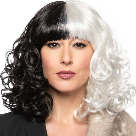 Cruella Evil Color Black White - Enigma Wigs Estella Stone Wicked De Vil Kruella Fashion Designer 101 Women's Dalmatians diesney Bundle Costume Wig Care Guide