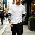 thumbnail image 2 of GrmtClth Shirts for Men Fake Two-Piece Layered Lightweight Contrast Long Sleeve Crewneck Weekend Outdoor Pullover Tees Cyan S, 2 of 7