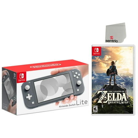 Nintendo Switch Lite 32GB Gray Edition and Legend of Zelda: Breath of the Wild Bundle - Japan Import with US Plug with Screen Cleaning Cloth