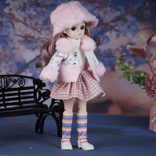 Lydiaunistar Poupée d'Hiver Habillée avec Articulations Réglables et Cheveux Stylisés, Jouet de Princesse Moderne pour Filles, Cadeau de Jeu de Rôle Créatif pour Anniversaire / Poupée en Plastique Rose pour Enfants 300g