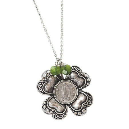 American Coin Treasures Irish Threepence Four Leaf Clover and Heart Charm Pendant