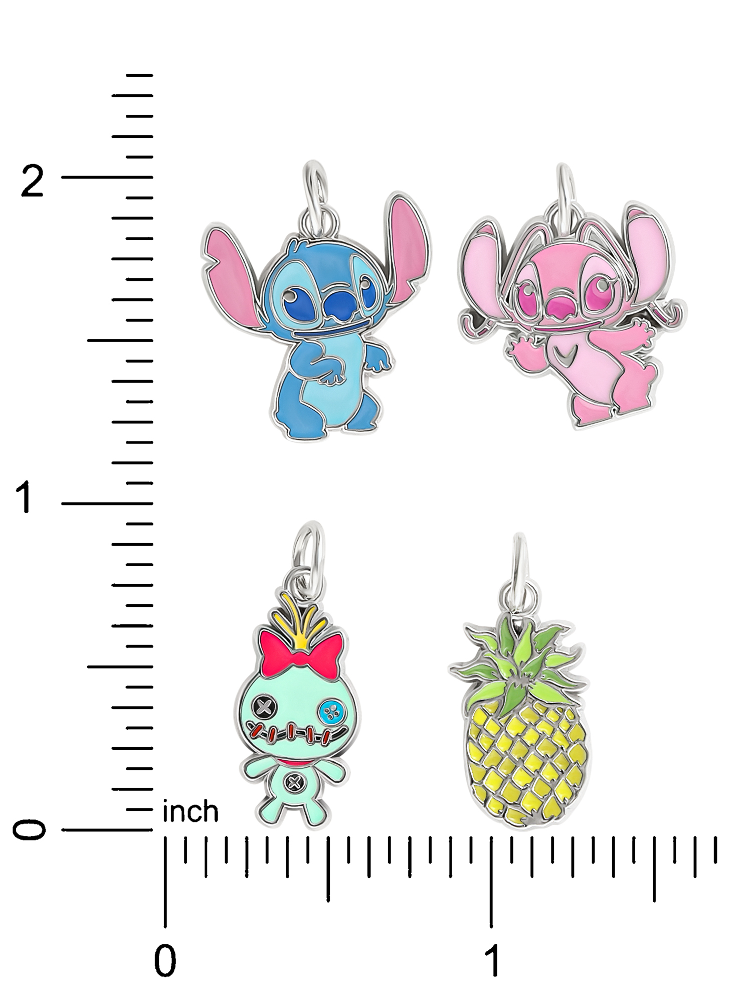 Disney, Stitch 4-Piece Silver-tone light weight, Charm Set for Girls, Adults/Tweens