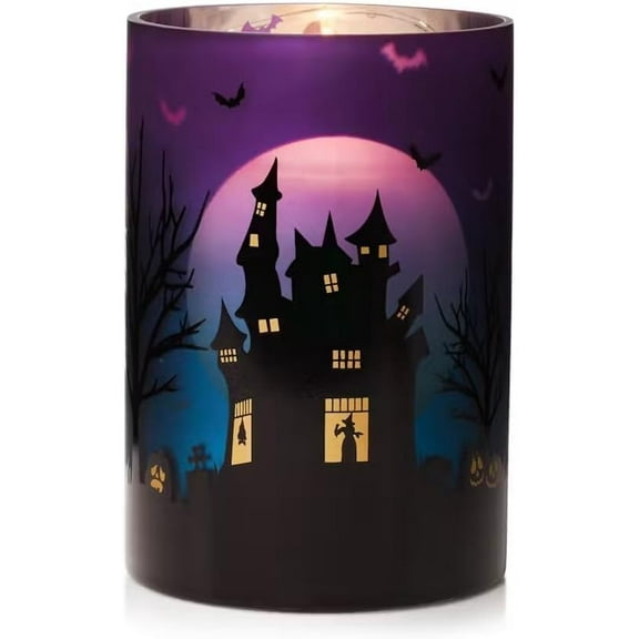 Yankee Candle Halloween Scene Purple Reflecting Flickering Large Jar Candle Holder