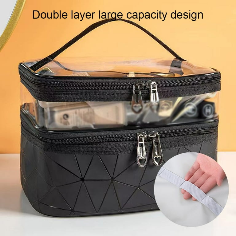  Makeup Bag,Leather Double Layer Large Organizer Bag,Travel  Accessories Dorm Room Essentials Toiletry Bag for Women,Travel Essentials Cosmetic  Bag Case,Valentines Day Gifts for Her Wife : Clothing, Shoes & Jewelry