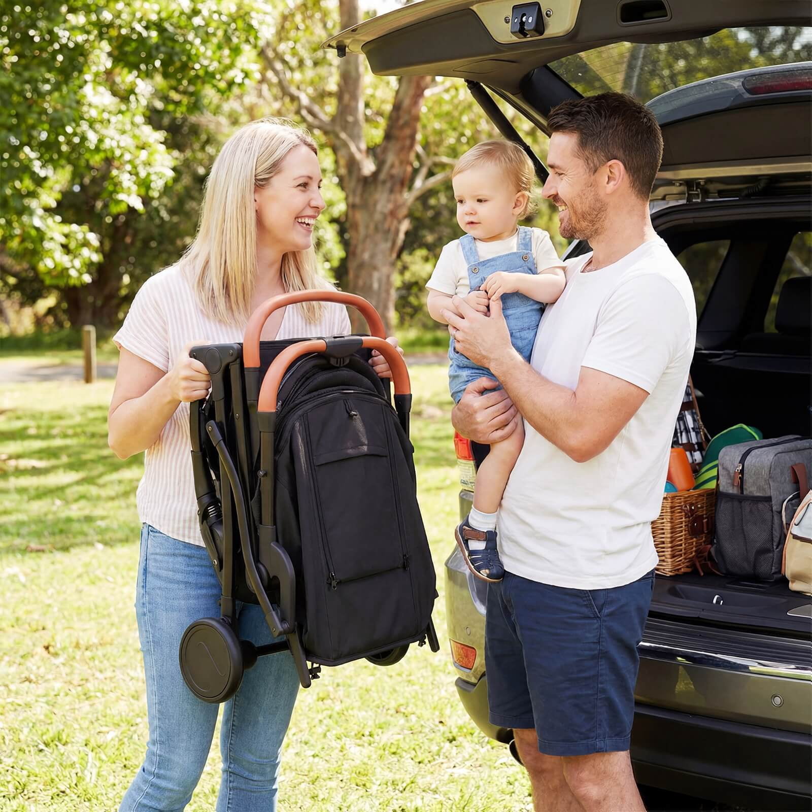 Costway Lightweight Baby Stroller with One-Hand Folding, Extendable Canopy, Storage Baske Black