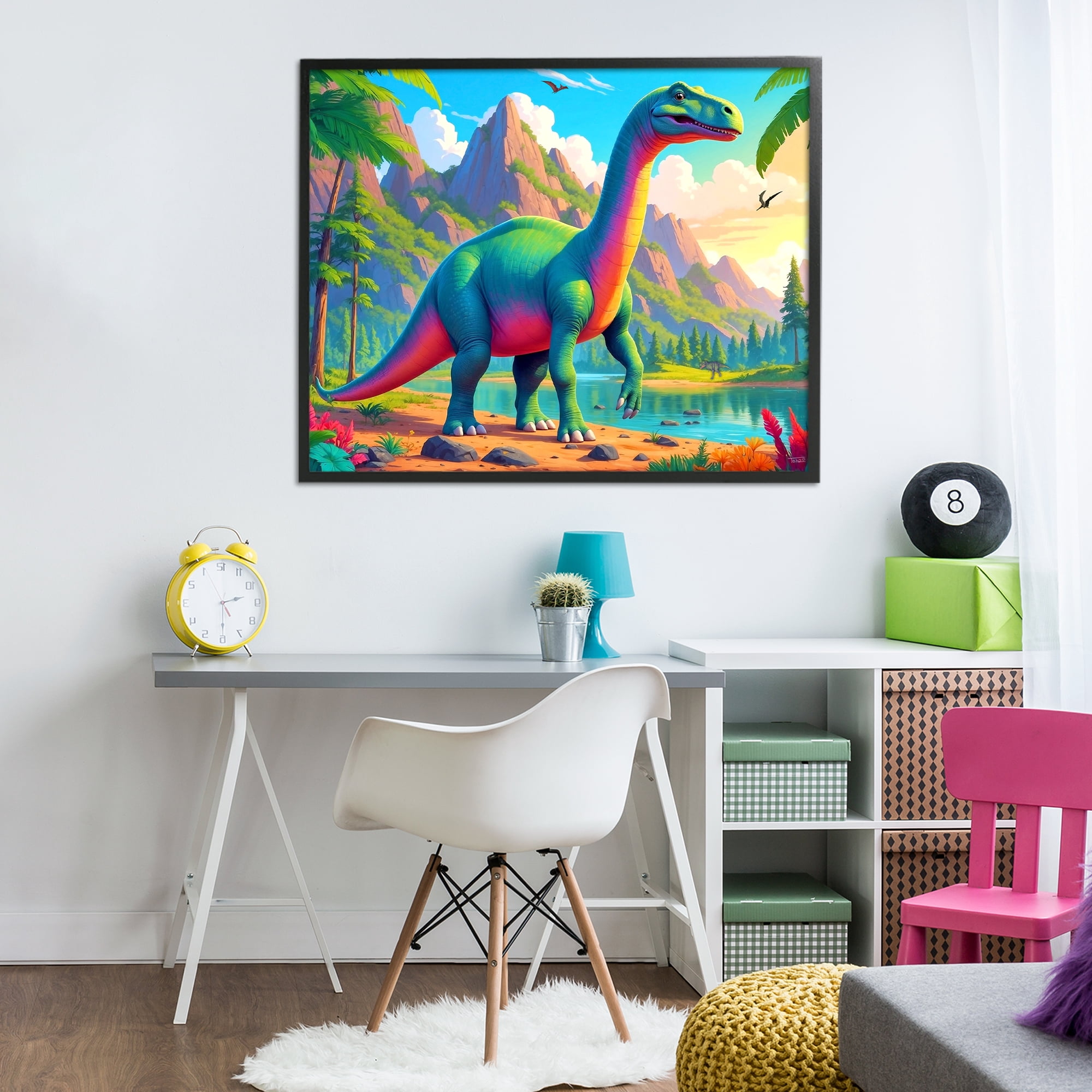 Stupell Industries Vibrant Brontosaurus by River Black Framed Giclee Art, design by Tabz Jones