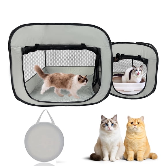 Portable Cat Playpen, Enclosure, Postoperative Recovery, House Design for Better Standing, Foldable Pet Tent for Indoor and Outdoor Use, Cat Houses & Condos Gray